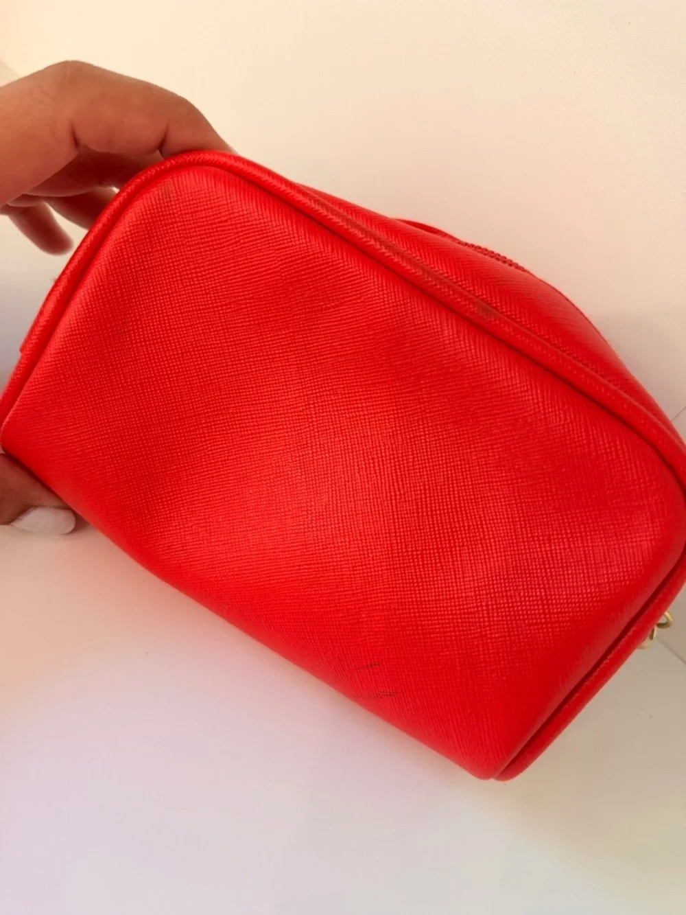 Michael Kors Red Wristlet Cosmetic Case with Gold Plaque